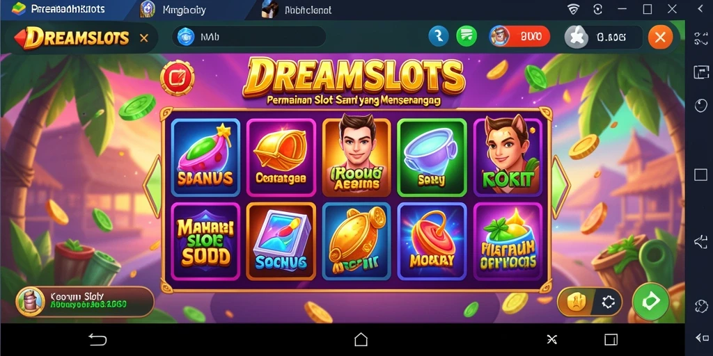 Screenshot utama DREAMSLOTS menampilkan gameplay slot yang menarik dan menyenangkan.