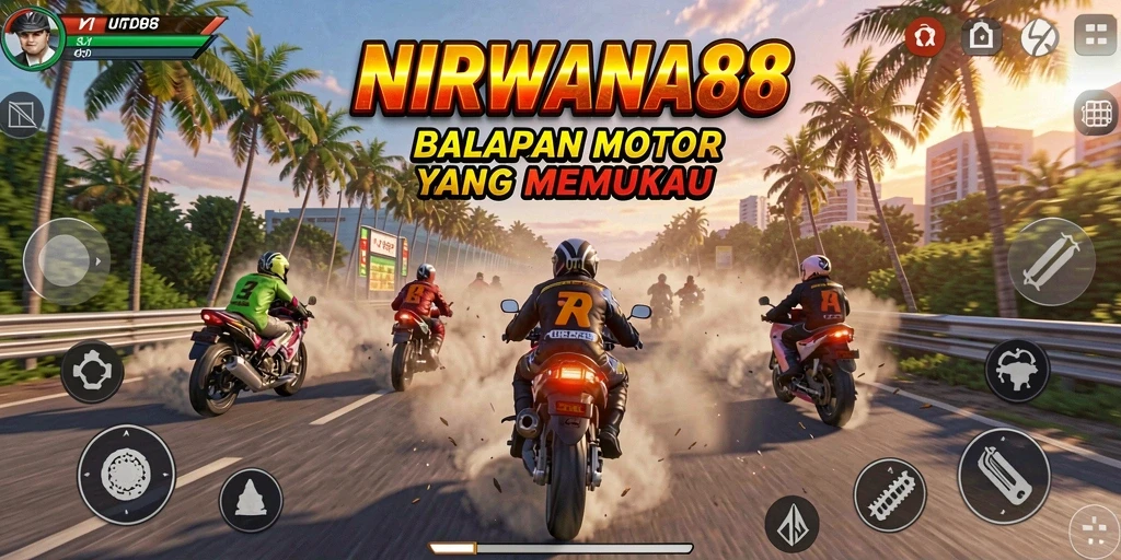 Tampilan gameplay balapan motor yang mendebarkan di NIRWANA88.