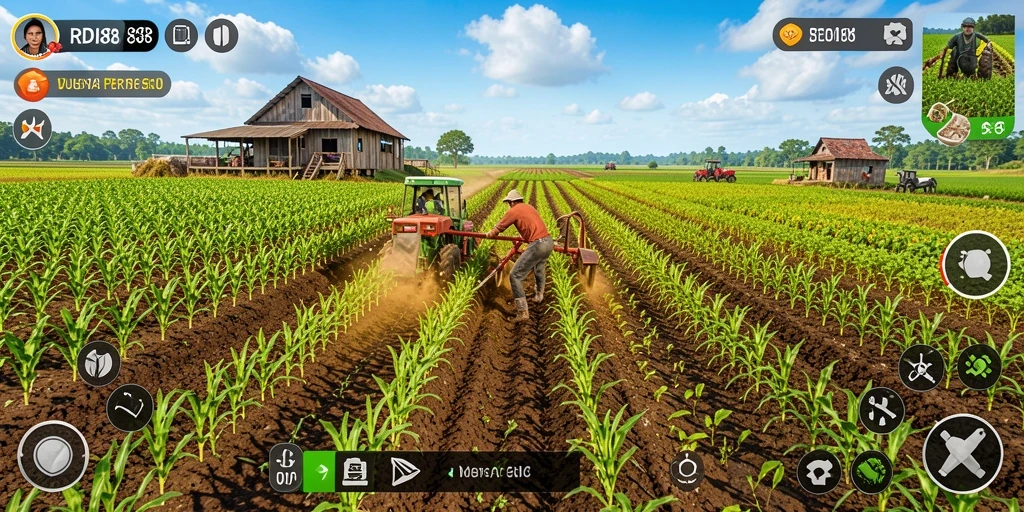 Gameplay menarik dalam RDI88 yang menampilkan kebun yang subur.