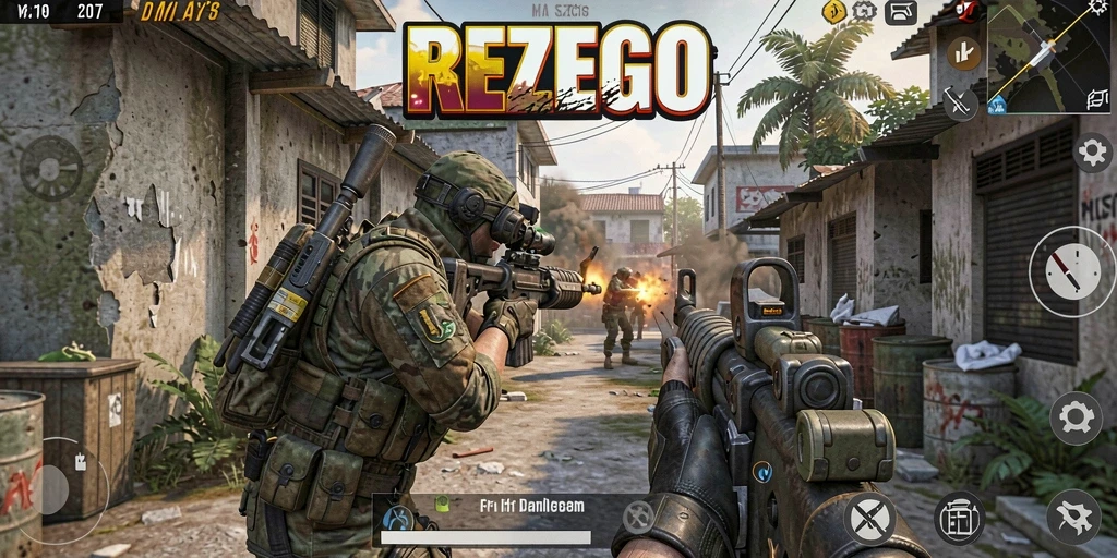 Tampilan gameplay yang mendebarkan dalam REZEGO, siap untuk pertempuran.