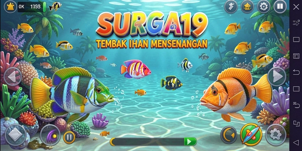 Tampilan gameplay SURGA19 yang menggembirakan dengan banyak pilihan ikan.