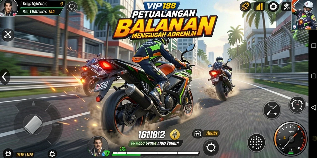 Screenshot utama menunjukkan aksi balapan motor yang cepat dan mendebarkan.